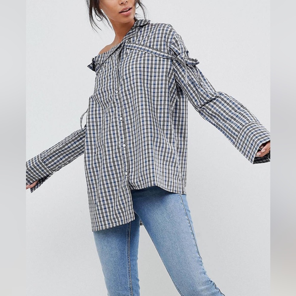 Daisy Street Tall Gingham Off
Shoulder Shirt